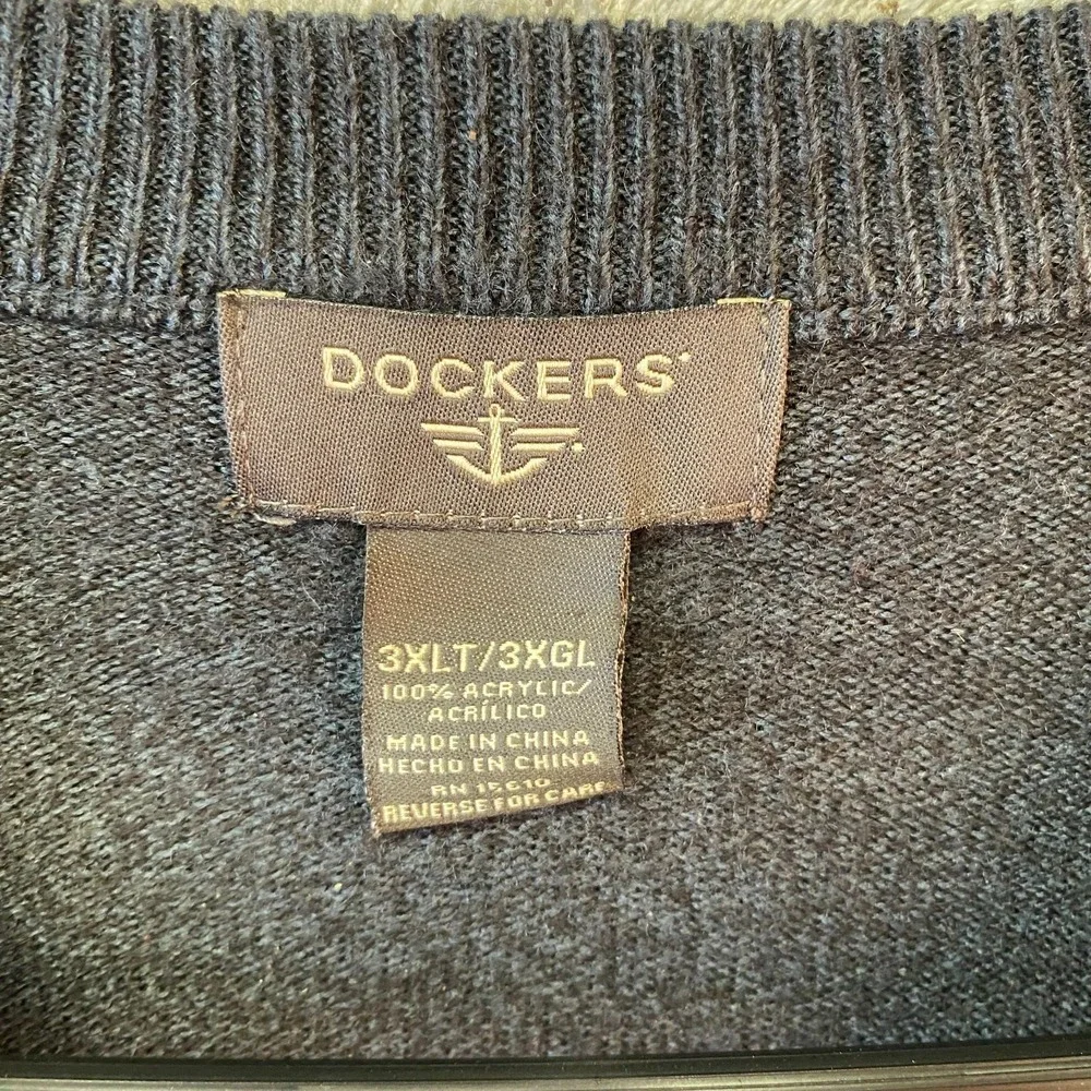 Dockers Mens Sweater 3XLT Black Argyle Crewneck Acrylic Big Tall